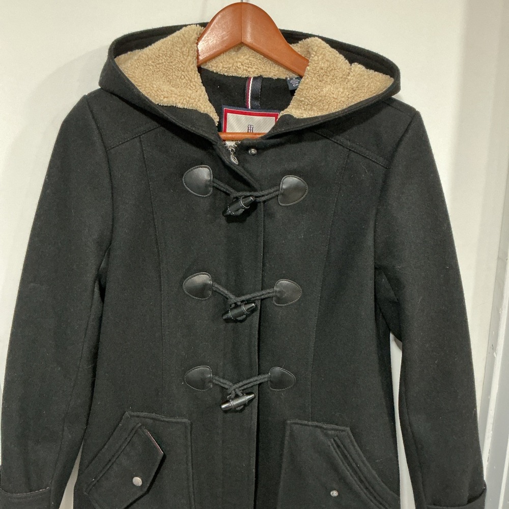 Tommy Hilfiger Wool Blend Duffle Coat, Toggle Buttons, Hood, Black, Small - Picture 6 of 14